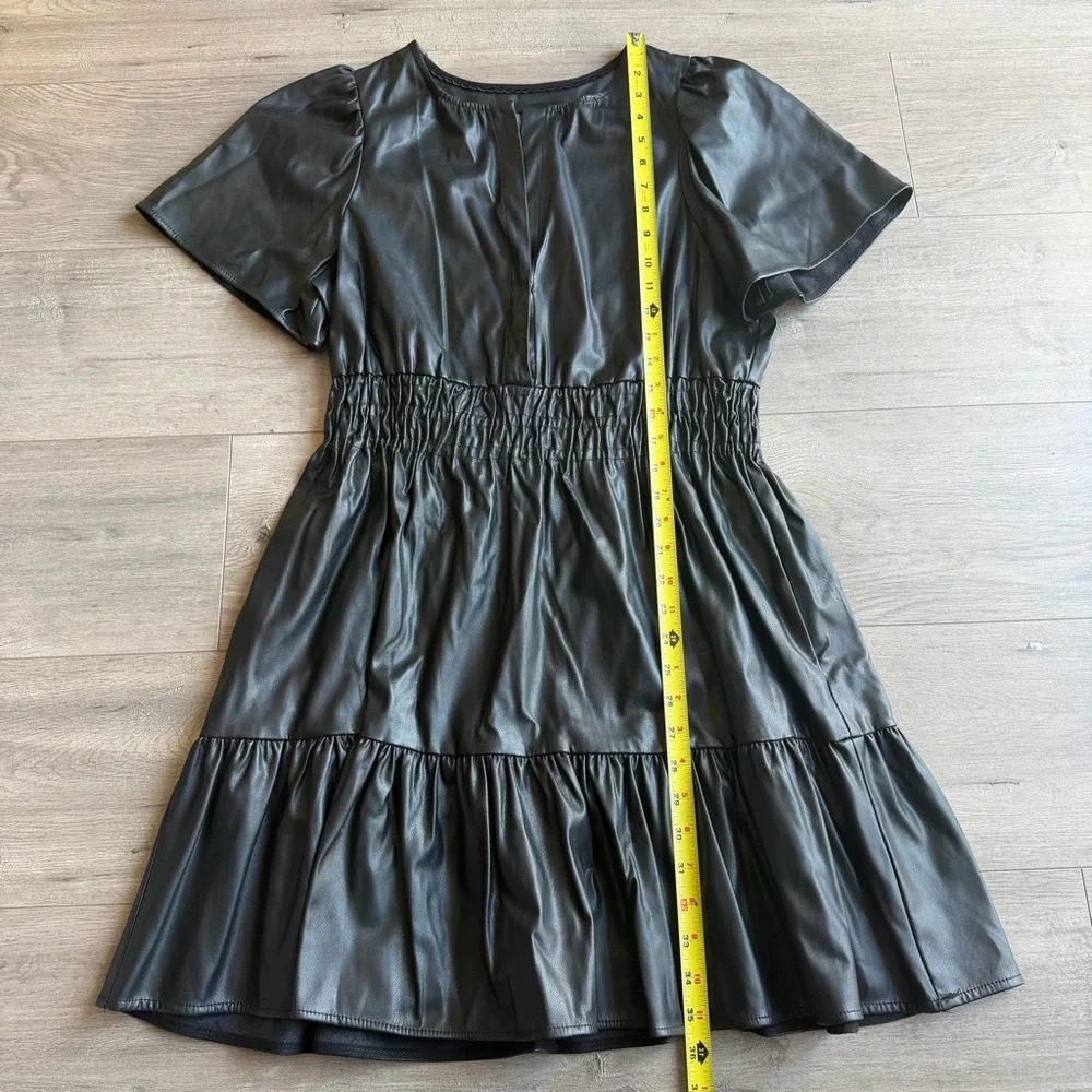 By Anthropologie The Somerset Vegan Leather Mini Dress - black - size medium